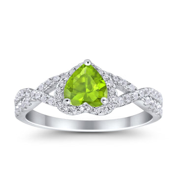 Heart Promise Ring Infinity Shank Simulated Peridot CZ 925 Sterling Silver